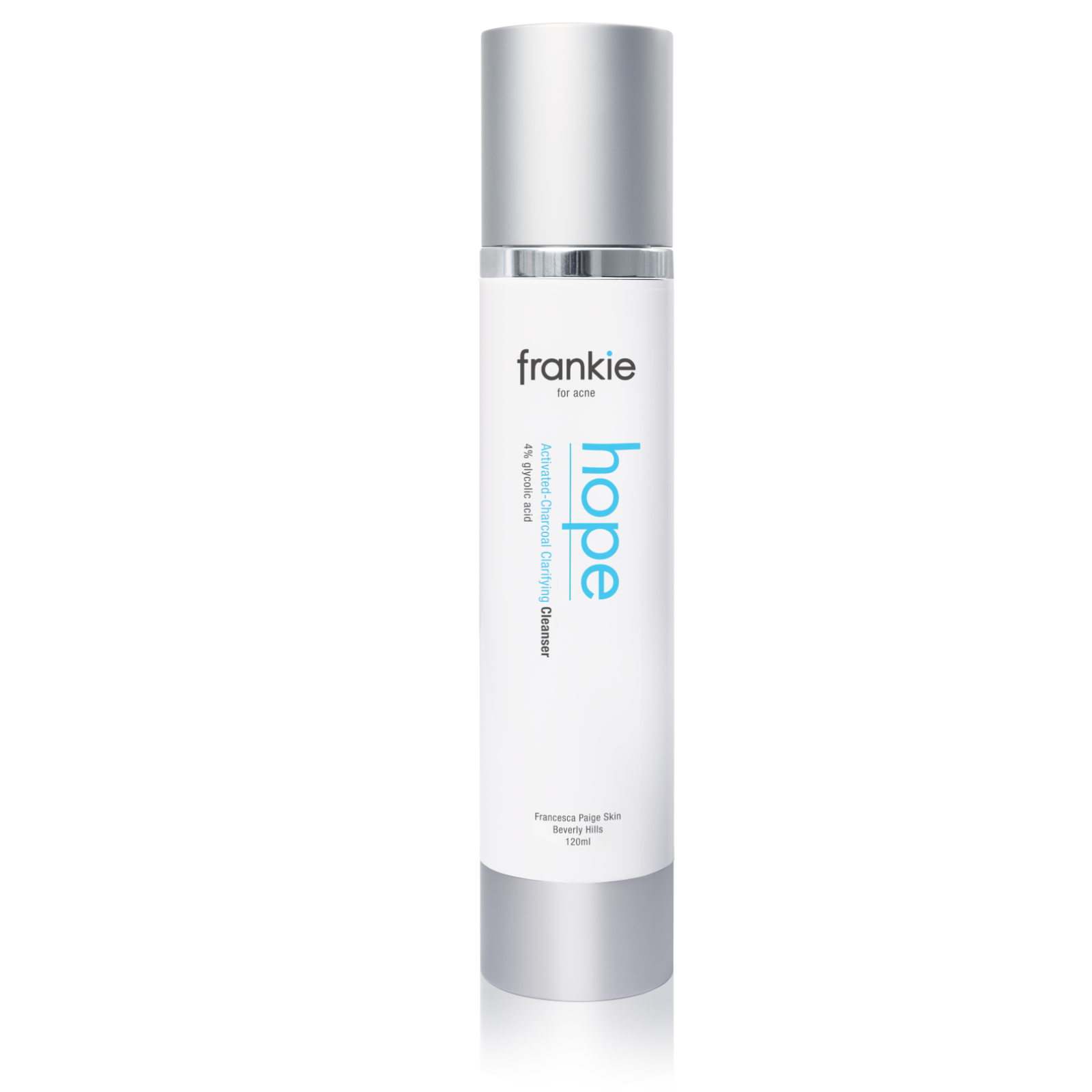 Frankie for acne hope face wash for oily skin by FP Skin a sulfate free cleanser with hyaluronic acid, glycolic acid, and activated charcoal